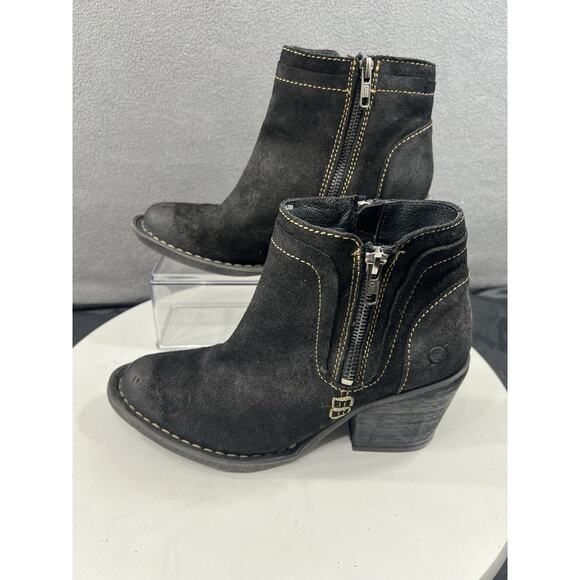 Born Alana Dual Zip Ankle Boots Booties Leather Boho Moto Womens Size 7.5 Black - Picture 2 of 14
